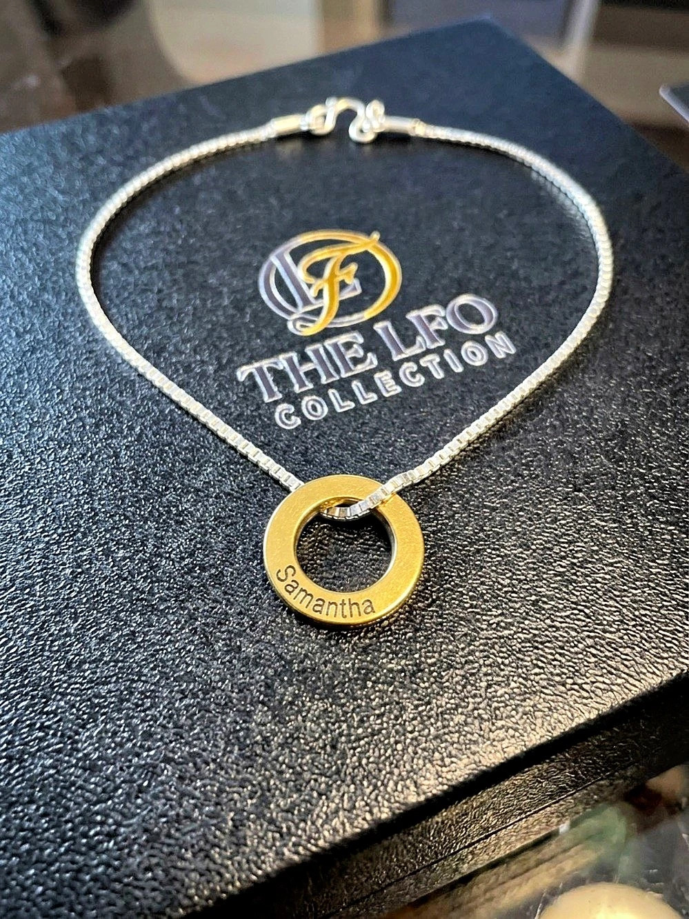 The LFO Collection Personalized Circle Pendant Necklace in Gold & Silver Like Ne